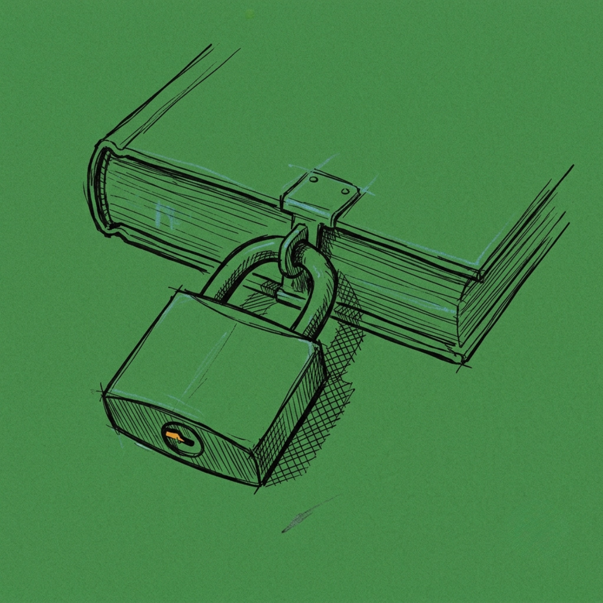 A locked ledger or vault door, understated