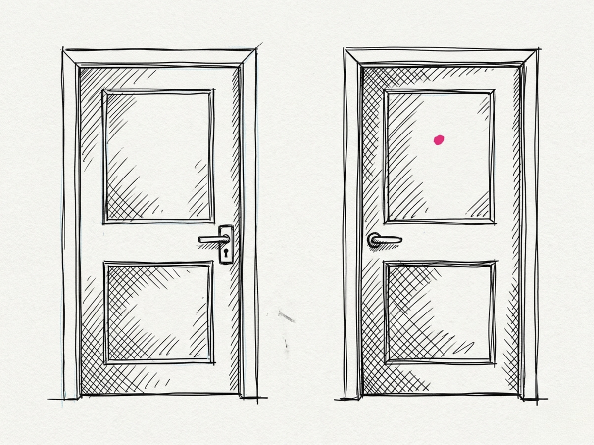 Two doors side by side, one for HR's own care, unlabelled and separate