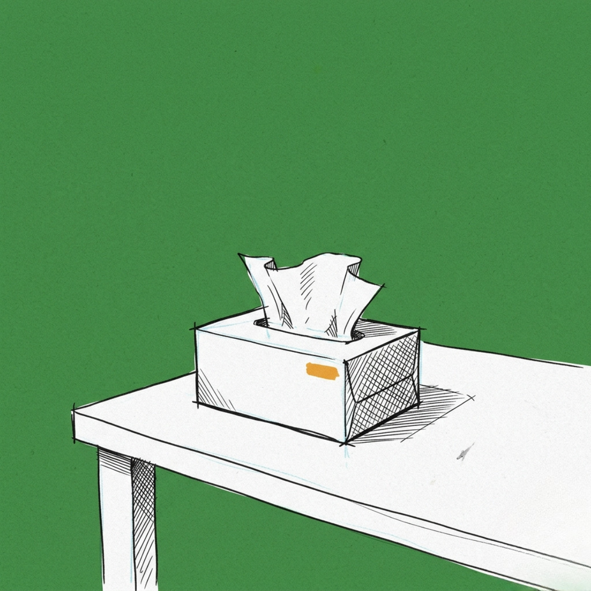 An HR office desk with a box of tissues placed deliberately, no people
