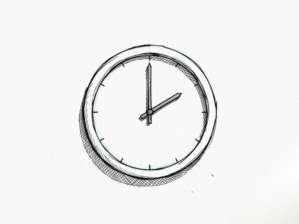 A clock face showing inverted working hours